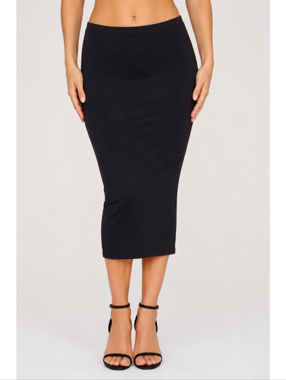 Forever 21 Bodycon Midi Skirt Long Pencil Black Sheath Stretchy Goth Classic